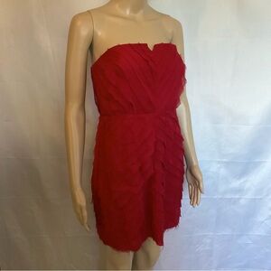ADAM Lippes Tiered Raw Edge Ruffle Silk Strapless Mini Dress
